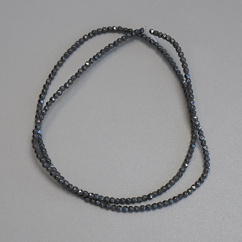 Hematite Beads Faceted 2×2mm on Thread, 38cm