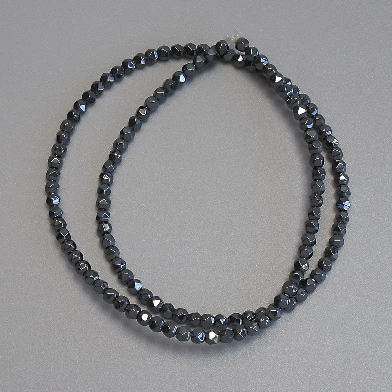 Hematite Beads Multiside Faceted 3x3mm+- on thread, length 37cm+