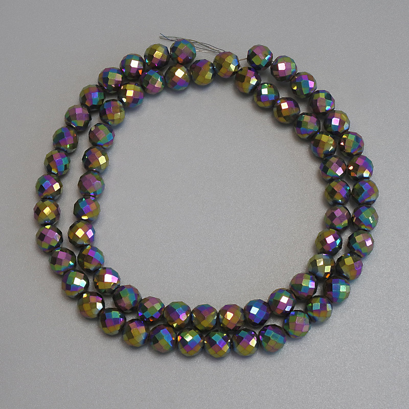 Rainbow Hematite Beads with faceted 6mm round beads on thread, 38cm length