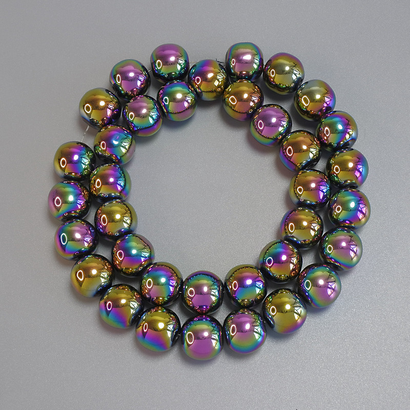 Hematite Rainbow Colour Round Beads 12mm ± on Nymo Thread, 40cm length