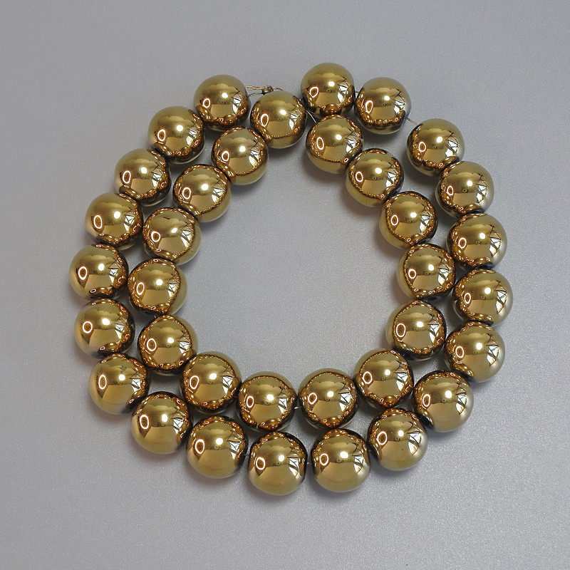 Hematite Beads Gold Colour Smooth Sphere 12mm± On Thread, Length 40cm+