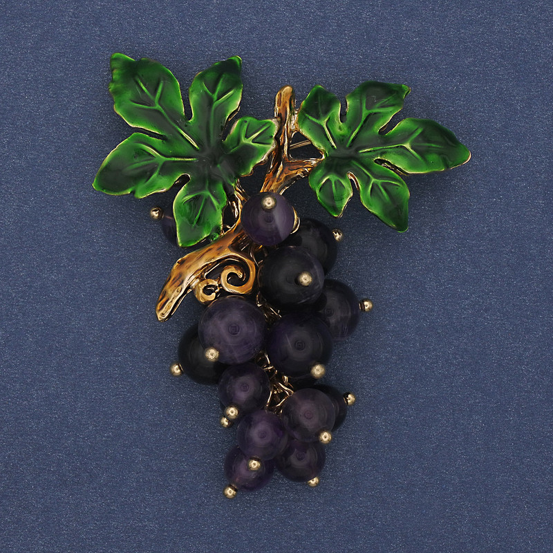Brooch Grapes Cluster Amethyst Gold-tone Metal 45x60mm