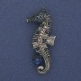 Brooch Pendant Sea Horse with coloured rhinestones blue crystal silver metal 55x25mm+