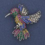 Hummingbird Brooch Multicolour Rhinestones Silver-Tone Metal 45x42mm+