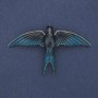 Swallow Brooch Pendant Grey and Blue Enamel Silver-Tone Metal 78x50mm+