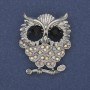 Owl Brooch Iridescent and Black Rhinestones Silver-Tone Metal 31x38mm+