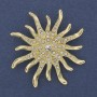 Brooch Sun White Rhinestones Gold-Tone Metal 54mm+