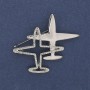 Brooch Pendant Aircraft with White Crystals Silver Metal 43x50mm+