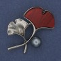 Twig Brooch, Red, Pearl, Silver-tone Metal, 48x38mm+