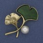 Twig Brooch Green Colour with Pearl Gold-Tone Metal 48x38mm+