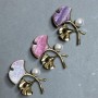 Twig Brooch Multicolour Mother-of-Pearl with Pearl Gold-Tone Metal 48x38mm+