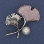 Twig Brooch Pink Mother-of-Pearl Colour with Pearl Silver-Tone Metal 48x38mm+