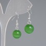 Earrings Green Cat's Eye Smooth Round Bead, diameter 12mm±, length 30mm±, silver metal