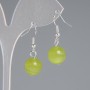 Earrings Olive Cat's Eye Smooth Ball, diameter 11.5mm+-, length 30mm+-, silver metal