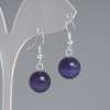 Earrings Purple Cat's Eye Smooth Bead, diameter 11.5mm ±, length 30mm ±, silver metal