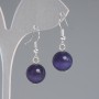 Earrings Purple Cat's Eye Smooth Bead, diameter 11.5mm ±, length 30mm ±, silver metal