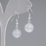 Earrings Gray Cat's Eye Smooth Bead, diameter 11mm±, length 30mm±, silver metal