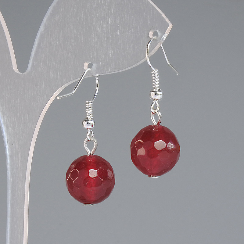 Tourmaline (Synthetic) Earrings, faceted ball, diameter 12mm+-, length 30mm+- silver-tone metal