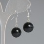 Golden Sheen Obsidian Earrings, smooth ball, diameter 14mm+-, length 32mm+- silver-tone metal