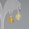 Earrings Citrine smooth ball, diameter 12mm±, length 30mm± silver metal