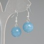 Earrings Aquamarine natural stone smooth bead, diameter 14mm±, length 32mm± silver metal