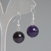 Earrings Amethyst natural stone smooth bead, diameter 14mm±, length 32mm± silver metal