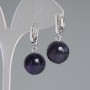 Earrings Amethyst natural stone smooth bead, diameter 14mm+-, length 32mm+- silver metal