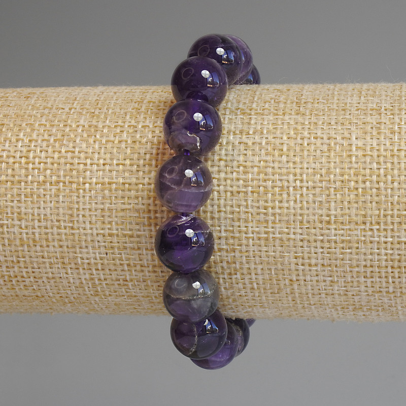 Amethyst Bracelet Smooth Bead, diameter 12mm ±, length 18cm ± stretch