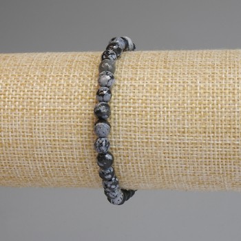 Bracelet Snowy Obsidian Faceted Bead 6mm+-, length 18cm+- stretch
