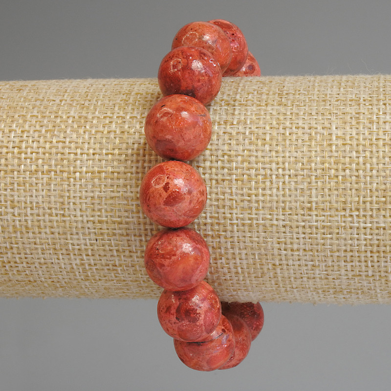 Sponge Coral Smooth Bead Bracelet 14mm+-, length 18cm+- stretch
