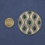Magnetic Brooch Accent Green Rhinestones 40mm+- Grey Enamel Gold-Tone Metal