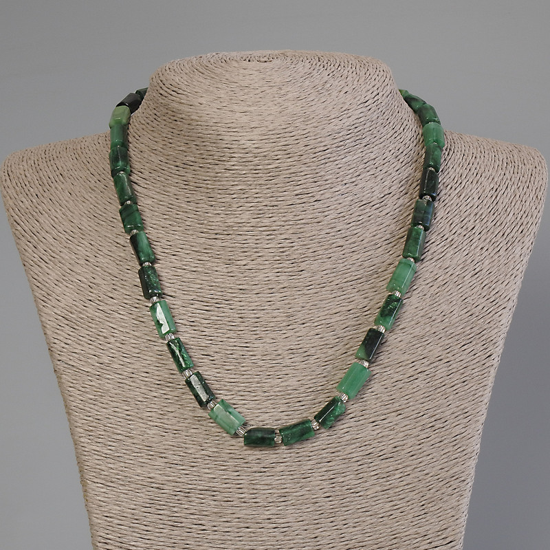 Emerald Chip Necklace, Diameter 11x6.5mm+/-, Seed Beads 3mm+/-, Length 50cm+/- with Clasp