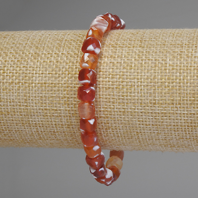 Agate Beaded Cubic Bracelet, 7x7mm diameter +-, stretched length 18cm