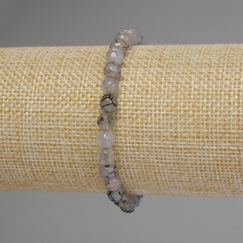 Agate Dragon's Vein Bracelet, faceted bead, 6mm ± diameter, 18cm length stretch