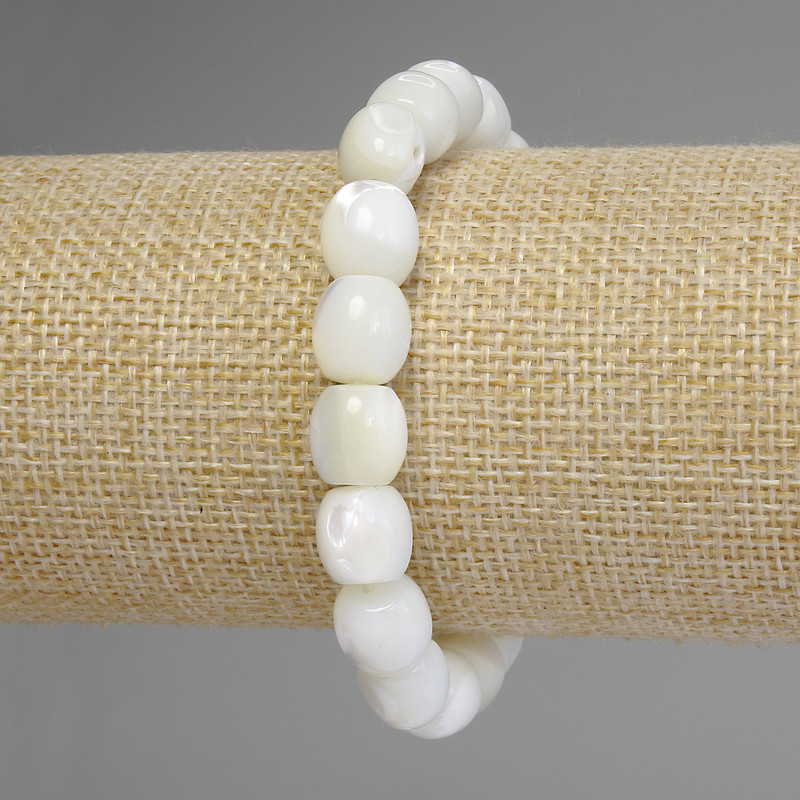 Bracelet Mother-of-Pearl Barrel, diameter 10x9.5mm+-, length 18cm stretch