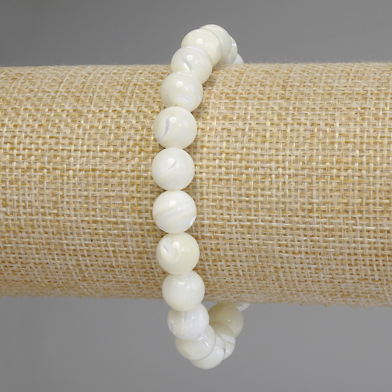 Bracelet Pearlized shell smooth beads, diameter 9mm+-, length 18cm stretch