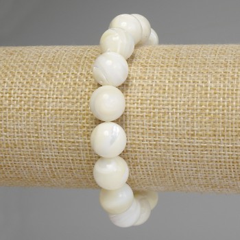 Bracelet Mother-of-Pearl Smooth Bead, diameter 12mm+-, length 18cm stretch