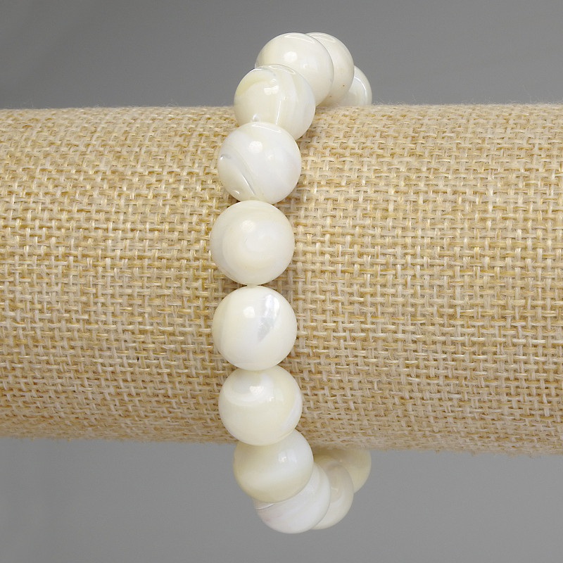 Bracelet Mother-of-Pearl Smooth Bead, diameter 12mm+-, length 18cm stretch
