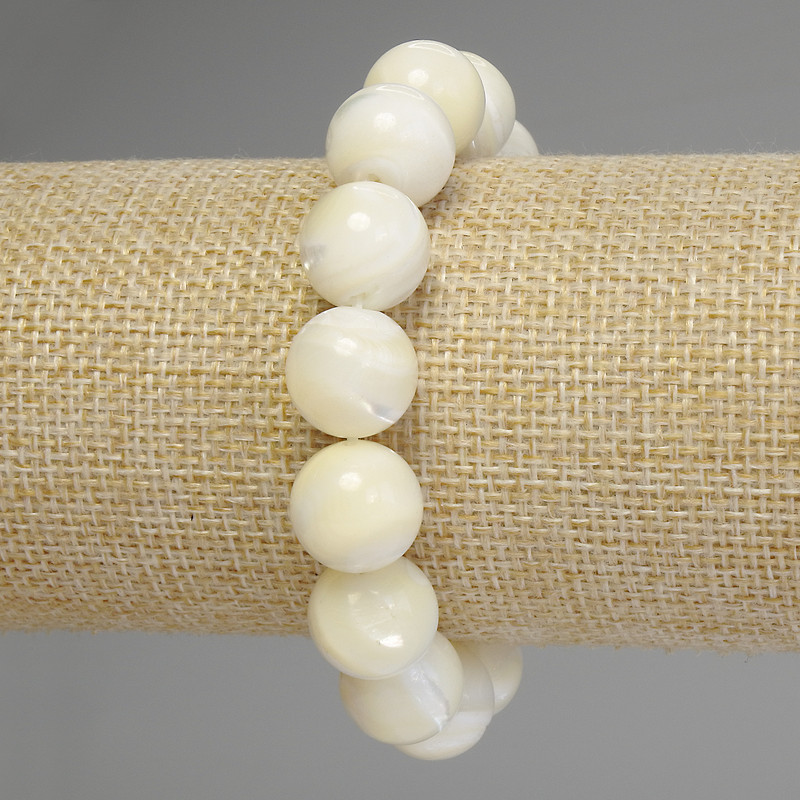 Bracelet Mother-of-Pearl Smooth Bead, diameter 13mm+-, length 18cm stretch