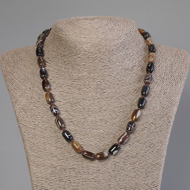 Barrel Agate Necklace, 12×8 mm beads, 50 cm length ± with clasp
