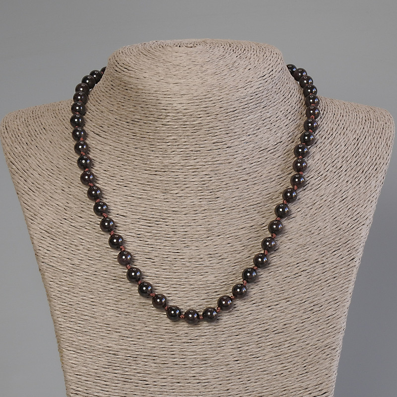 Garnet Necklace, smooth round beads, diameter 7.5 mm ±, length 50 cm ± with clasp