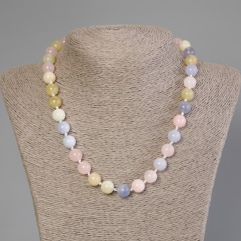 Morganite Bead Necklace, Smooth Round Beads 10mm, 50cm Length ± with Clasp