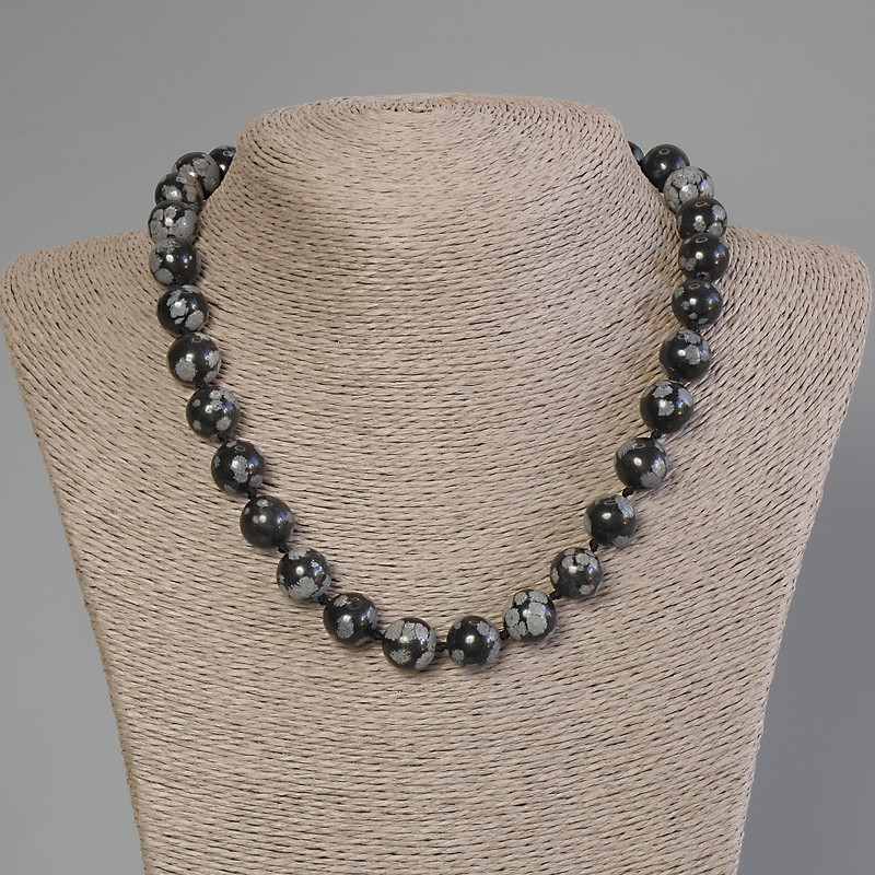 Snowy Obsidian necklace with smooth ball, 12mm diameter, approx. 50cm length with clasp