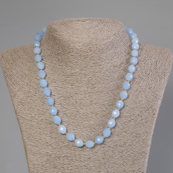 Aquamarine Bead Necklace, Faceted Grain, 10x8 mm diamonds, 5 mm+-, length 50 cm +- with clasp