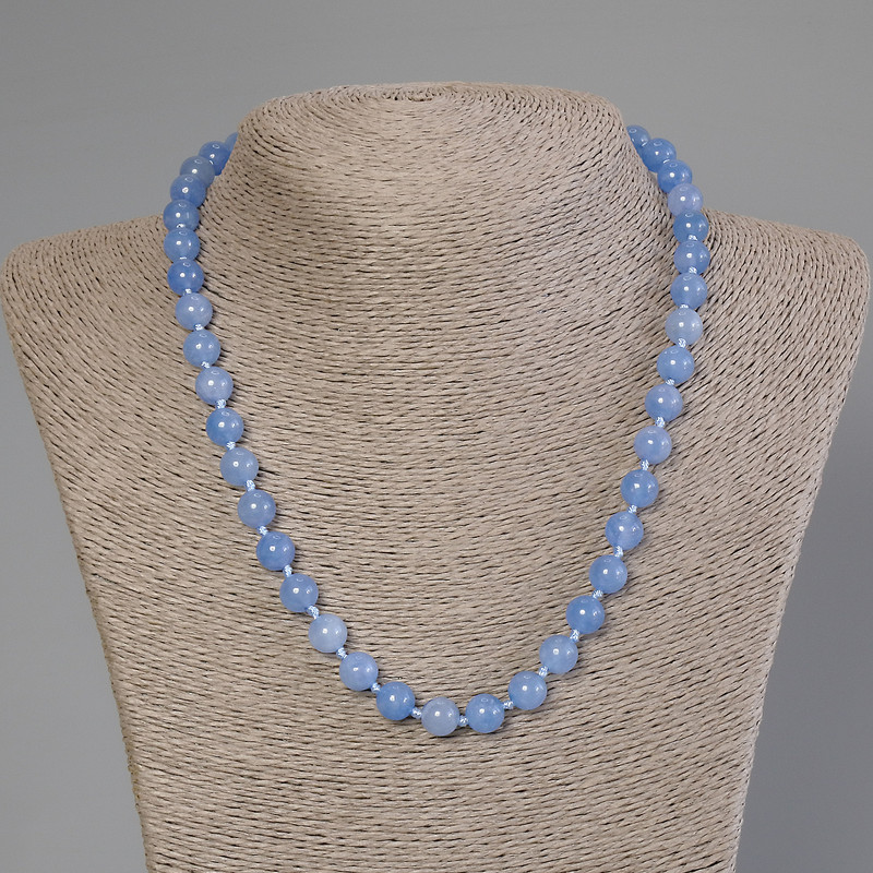 Necklace Aquamarine Smooth Bead, 8mm diameter, length 50cm ± with clasp