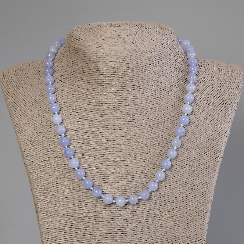 Aquamarine Necklace, Smooth Round Beads, 8mm+/- Diameter, 50cm+/- Length, with Clasp