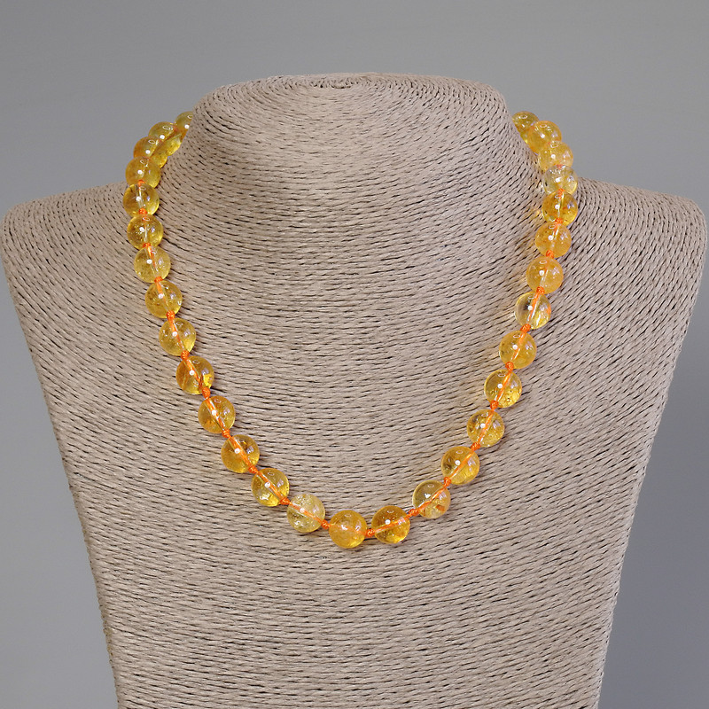 Citrine Necklace Smooth Beads, 10mm diameter, 50cm length with clasp
