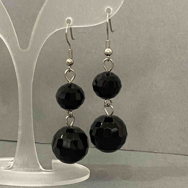 Earrings Faceted Bead Ball 16 and 12 mm ±, length 55 mm ±