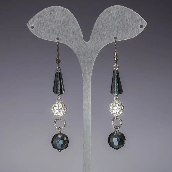 Earrings ‘Evening’ white ‘sofit’, stainless Czech crystal, length 7 cm