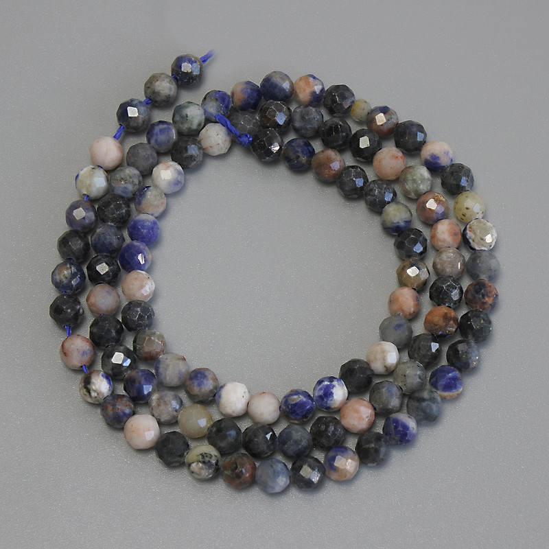 Sodalite Beads, Faceted Round Beads on Thread, 4mm ± diameter, 40cm ± length